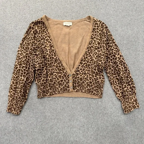 Leopard Print Cropped Cardigan - Tan & Black - Picture 6 of 6